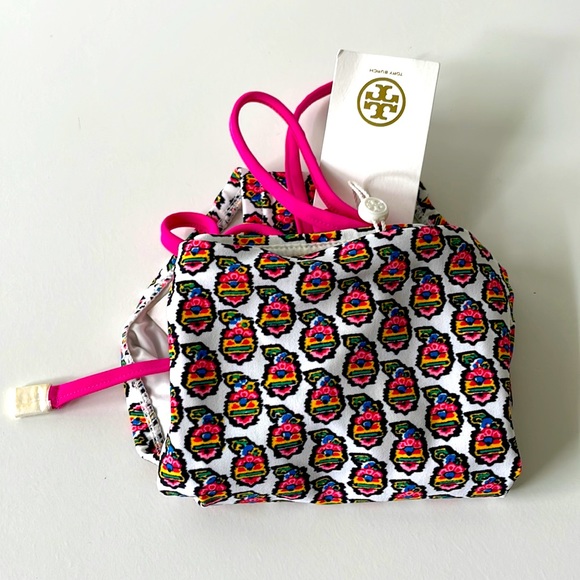 NWT TORY BURCH swim bottoms M GABRIELLA pink white green fuscia string ties - Picture 12 of 13